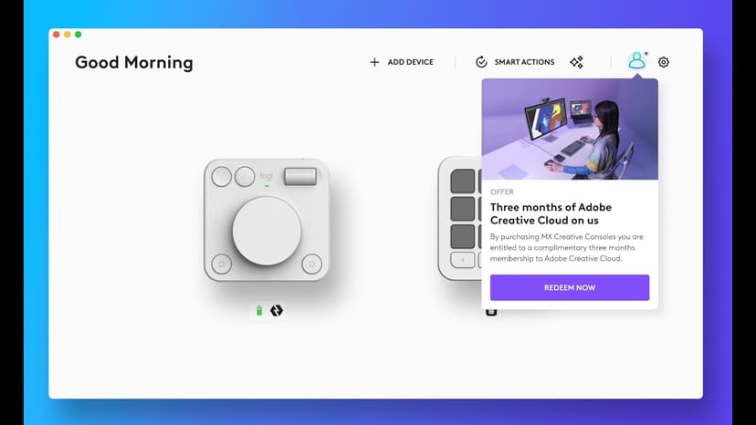 Redeem 3 months offer of Adobe Creative Cloud membership with MX Creative Console and Logi Options+